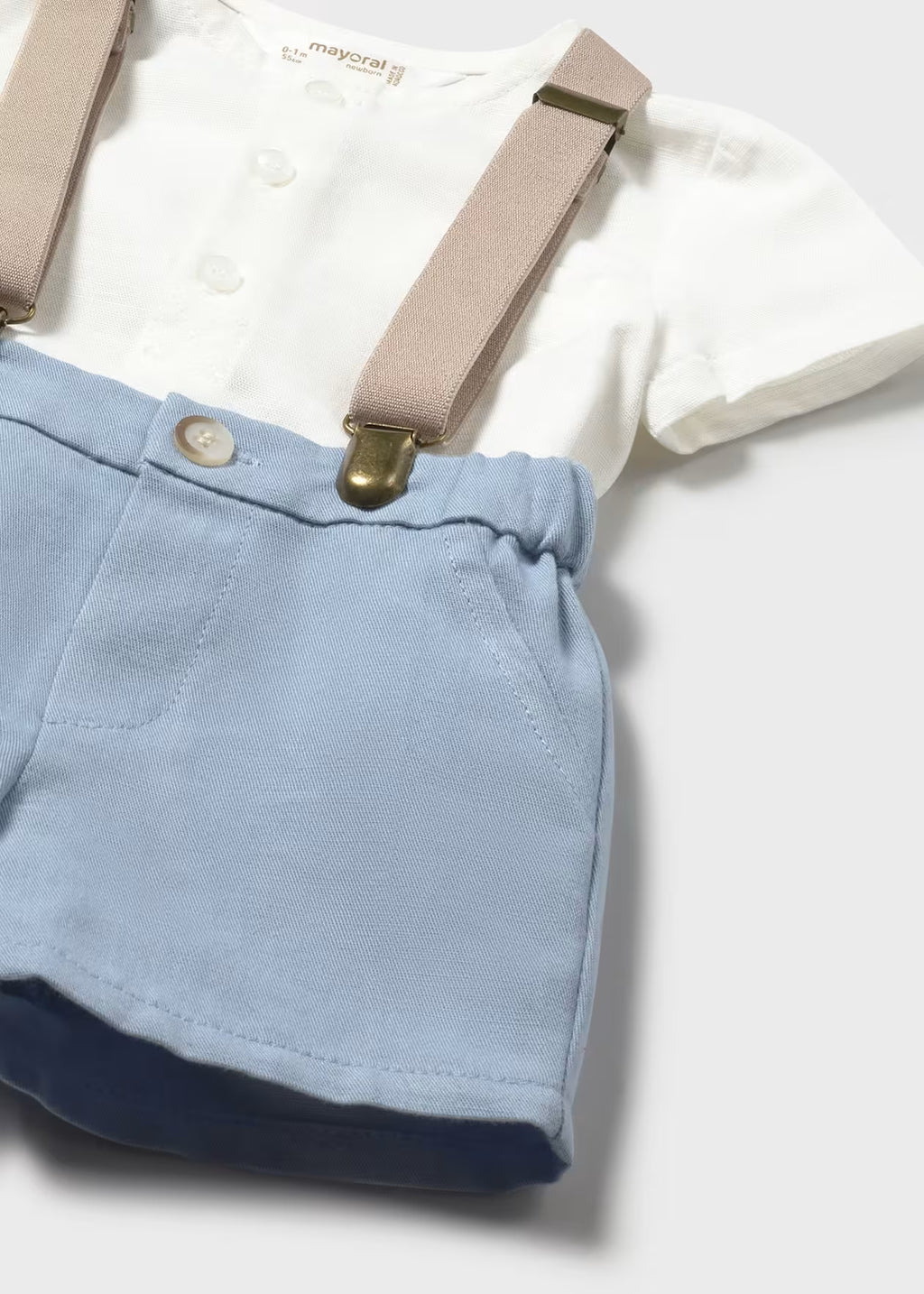 Conjunto calções suspensórios camisa recém-nascido